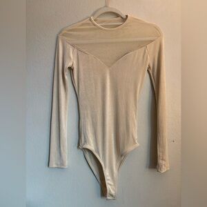 GREY LAB Cream Sheer Panel Bodysuit
